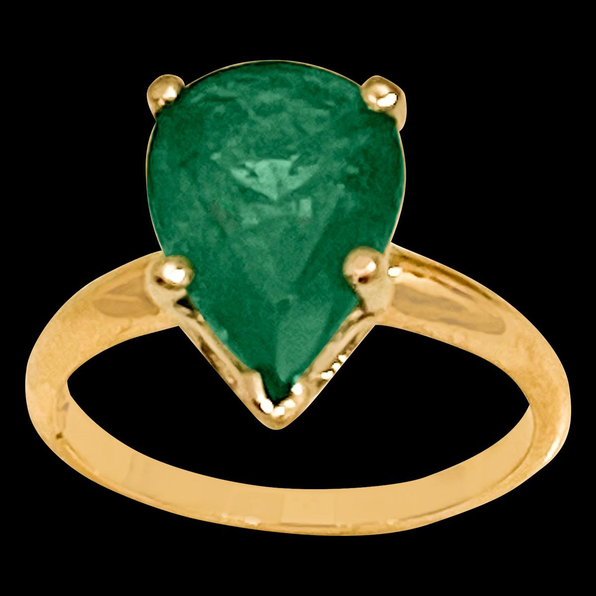 3 Carat Pear Cut Natural Emerald Ring 14 Karat Yellow & White Gold For Sale 16