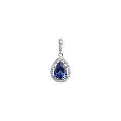 3ct Pear-Cut Tanzanite & Diamond Halo Pendant in 18K White Gold – Teardrop