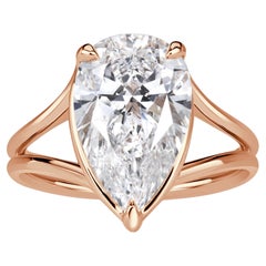 3 Carat Pear Diamond Ring Brilliant White 14K Gold Modern Nobility Signature