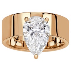 3 Carat Pear Diamond Ring Brilliant White 14K Gold Quiet Power Modern Classic