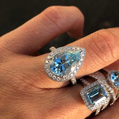 3 Carat Pear Shape Aquamarine Cocktail Engagement Ring