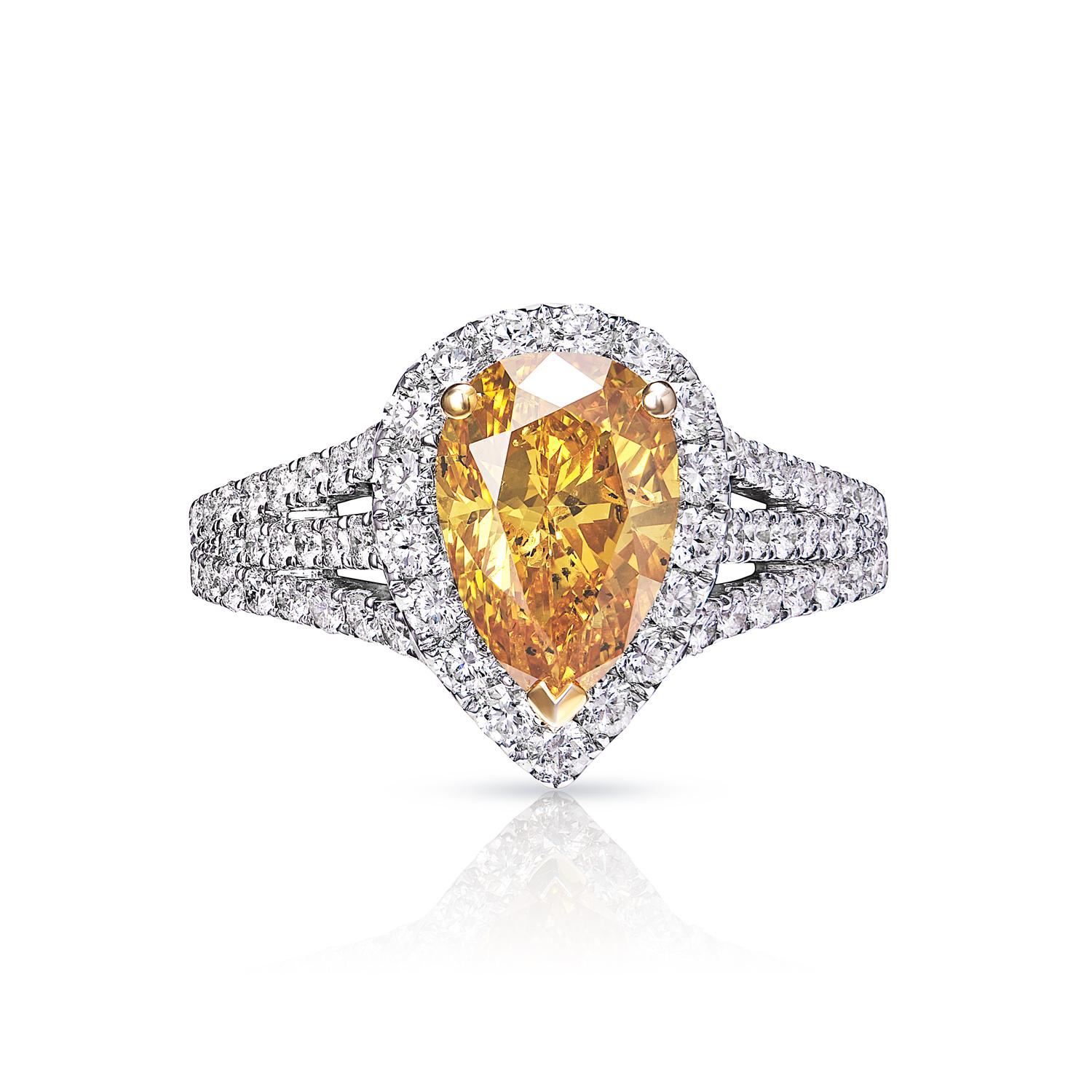 Our Pear Shape Diamond Engagement Ring features 3 carat diamonds and a halo element. This engagement ring is an excellent choice for those looking for a unique design for their engagement ring.

Center Earth Mined Diamond:
Carat Weight: 1.92