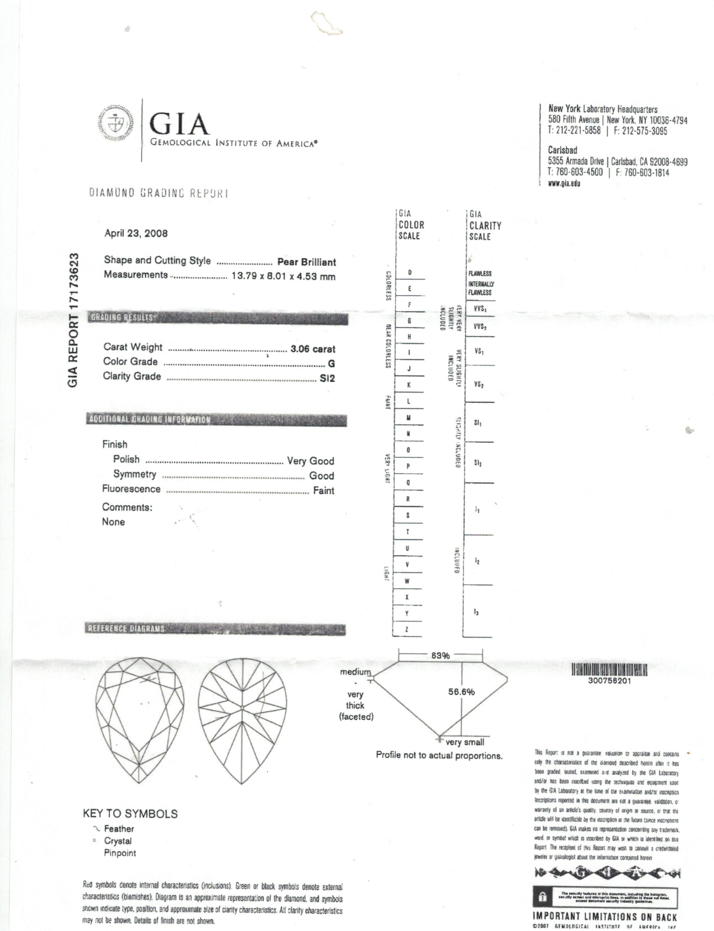 3 carat pear diamond ring price