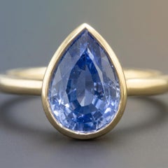3 Carat Pear Shaped Ceylon Blue Sapphire Solitaire Cocktail Ring