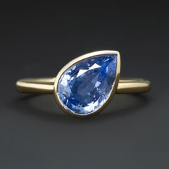 3 Carat Pear Shaped Ceylon Blue Sapphire Solitaire Cocktail Ring