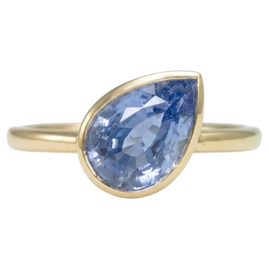 3 Carat Pear Shaped Ceylon Blue Sapphire Solitaire Cocktail Ring