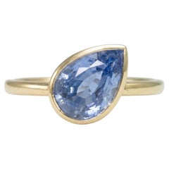 3 Carat Pear Shaped Ceylon Blue Sapphire Solitaire Cocktail Ring