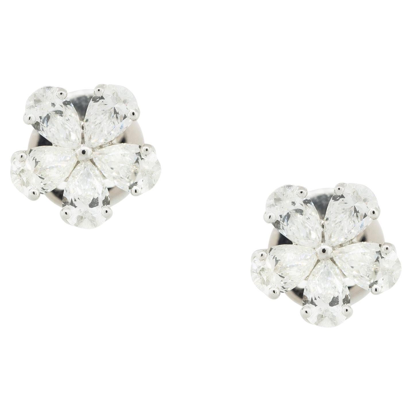 3.60 Carat Diamond Drop Pear Shaped Flower Earrings 14 Karat in Stock ...