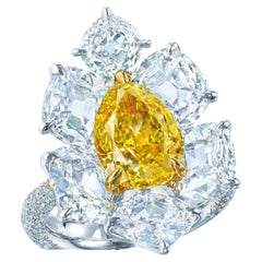 3 Quilates Pera Declaración Fancy Amarillo  Reliquia Real  Anillo de diamantes
