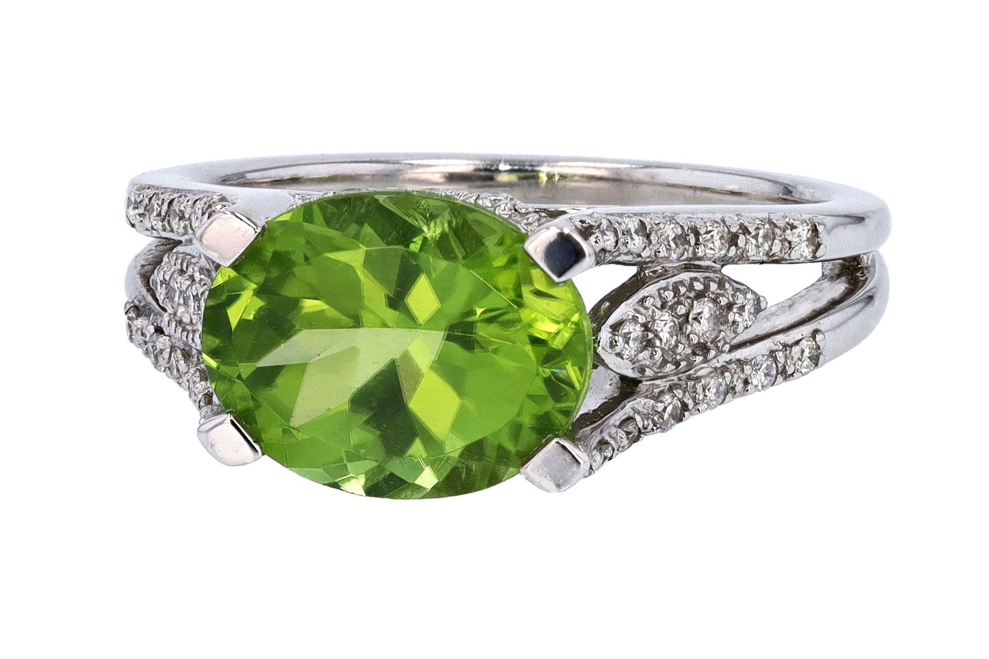 Oval Cut 3 Carat Peridot Gemstone Engagement Ring