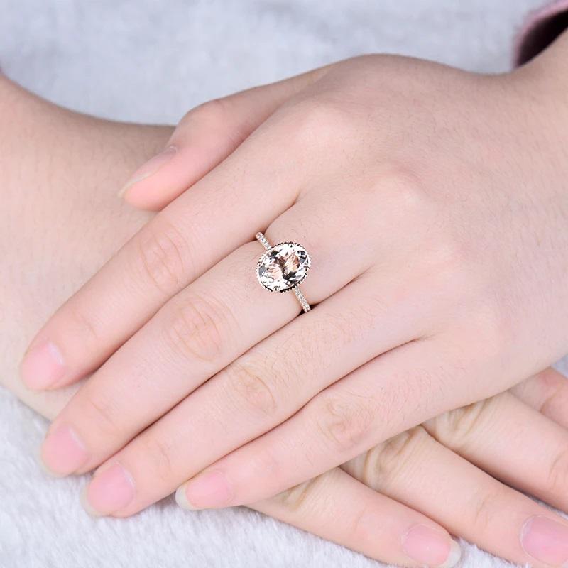 Oval Cut 3 Carat Pink Morganite Diamond Ring 14 Karat Rose Gold For Sale
