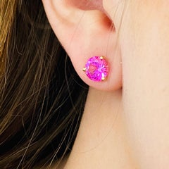 3 Carat Pink Sapphire Stud Earrings 14 Karat Gold Sapphire Martini Earrings