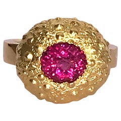 3 Carat Pink Tourmaline Urchin Ring 18kt Yellow Gold