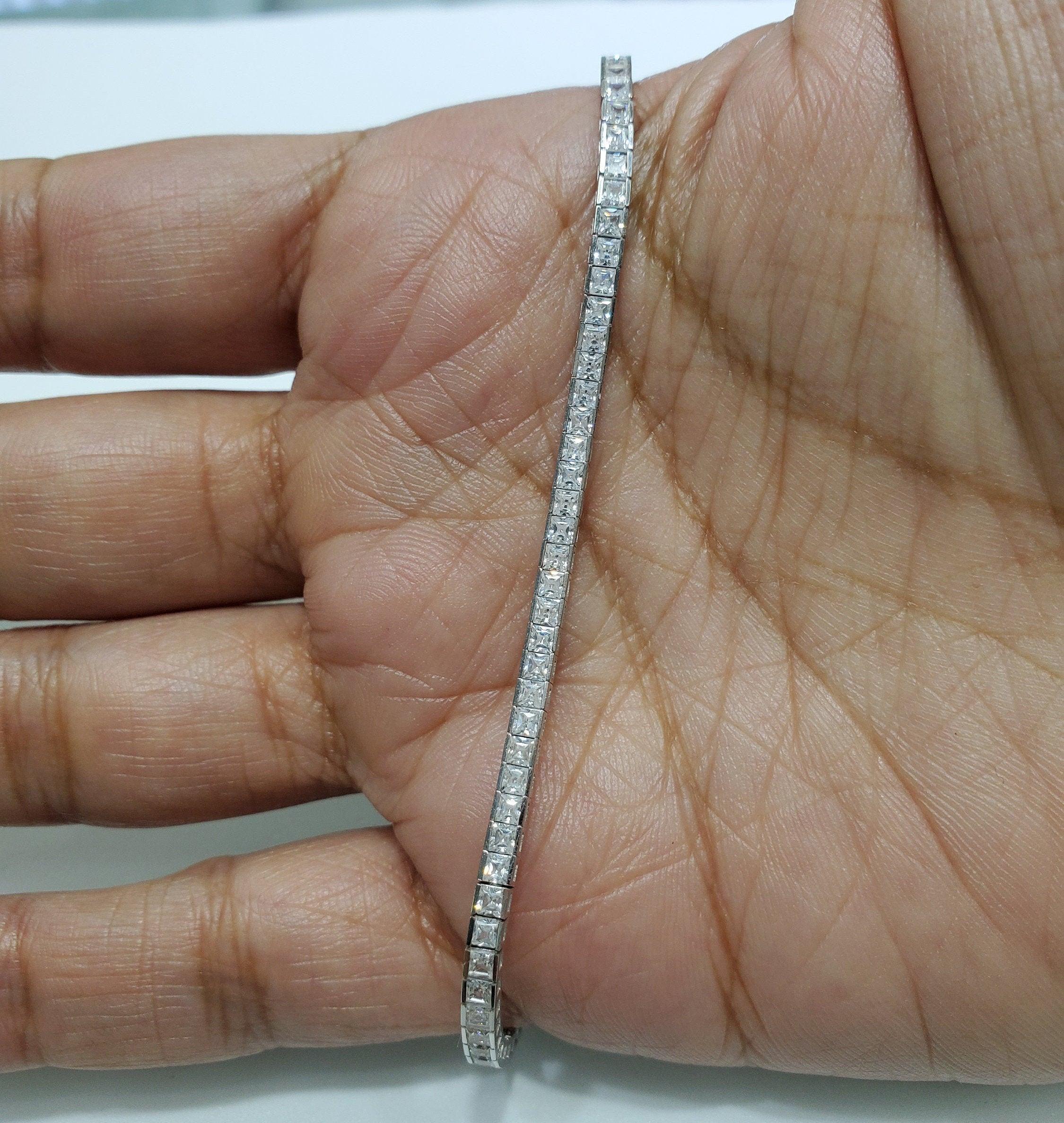 da uomo o donna Bracciale tennis con canale di zirconia cubica da 3 carati con taglio principessa in vendita