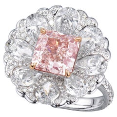 3 Carat radiant Brilliant Statement Fancy pink  Diamond Ring Sunlit Royal