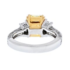3 Carat Radiant Cut Diamond Fancy Yellow VS2 Clarity GIA Three Stone Engagement