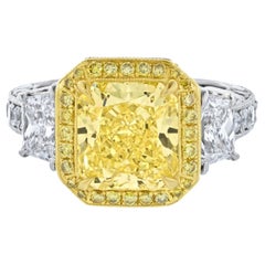 3 Carat Radiant Cut Fancy Intense Yellow Diamond Engagement Ring