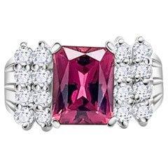 3 Carat Radiant Cut Vivid Pink/Purple Tourmaline & Diamond Cluster Platinum Ring