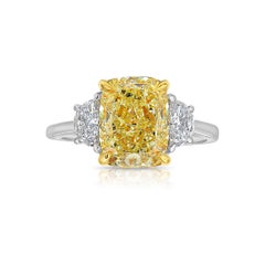 3 Carat Radiant Diamond Ring Fancy Yellow 14K White Gold Sunlit Royal Radiance