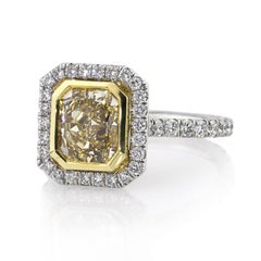 3 Carat Radiant Diamond Ring Fancy Yellow 14K White Gold Sunlit Royal Radiance
