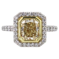 3 Carat Radiant Diamond Ring Fancy Yellow 14K White Gold Sunlit Royal Radiance