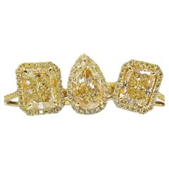 3 Carat Radiant Halo Diamond Ring Fancy Yellow 14K White Gold