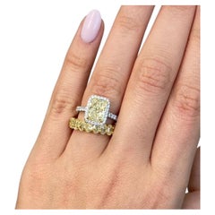 3 Carat Radiant Halo Diamond Ring Fancy Yellow 14K White Gold