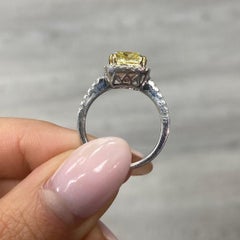 3 Carat Radiant Halo Diamond Ring Fancy Yellow 14K White Gold