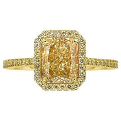 3 Carat Radiant Halo Diamond Ring Fancy Yellow 14K White Gold