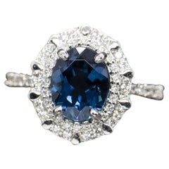 3 Carat Retro Ceylon Sapphire Diamond Engagement Ring Halo Sapphire Wedding Ring