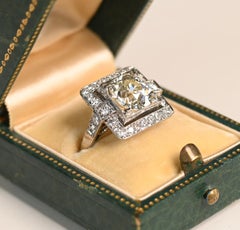 Art Deco 3 Carat Engagement Ring. Old European Cut Diamond Square Halo Ring KVS1