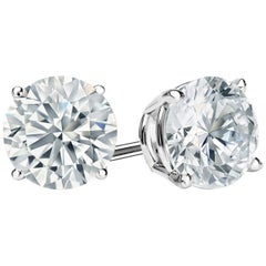 3 Carat Round Brilliant Cut Diamond Stud Earrings 18 Karat White Gold Setting