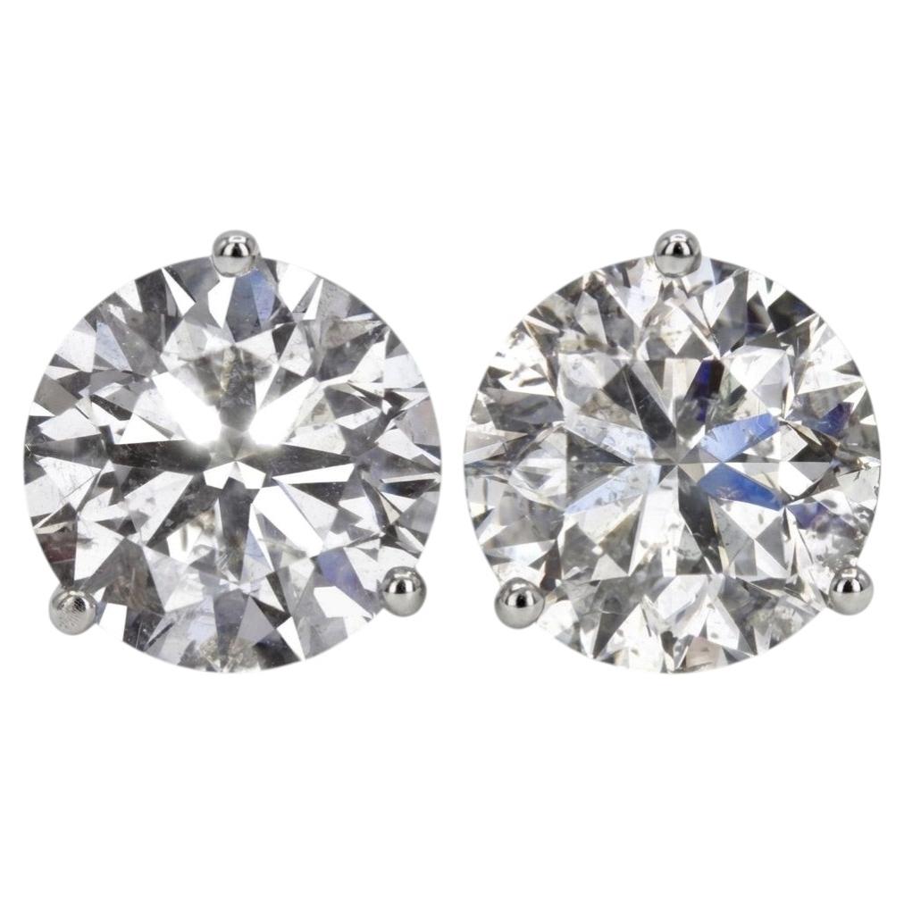 3 Carat Round Brilliant Cut Diamond Stud Earrings in 14k White Gold