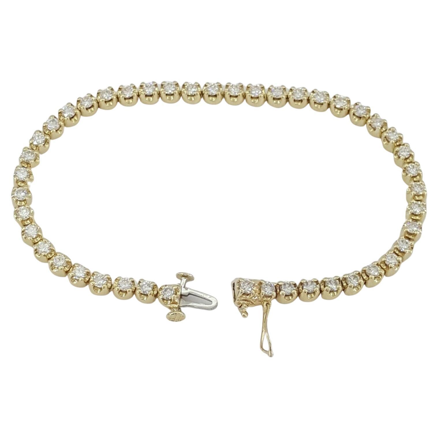 3 Carat Round Brilliant Cut Diamond Yellow Gold Tennis Bracelet