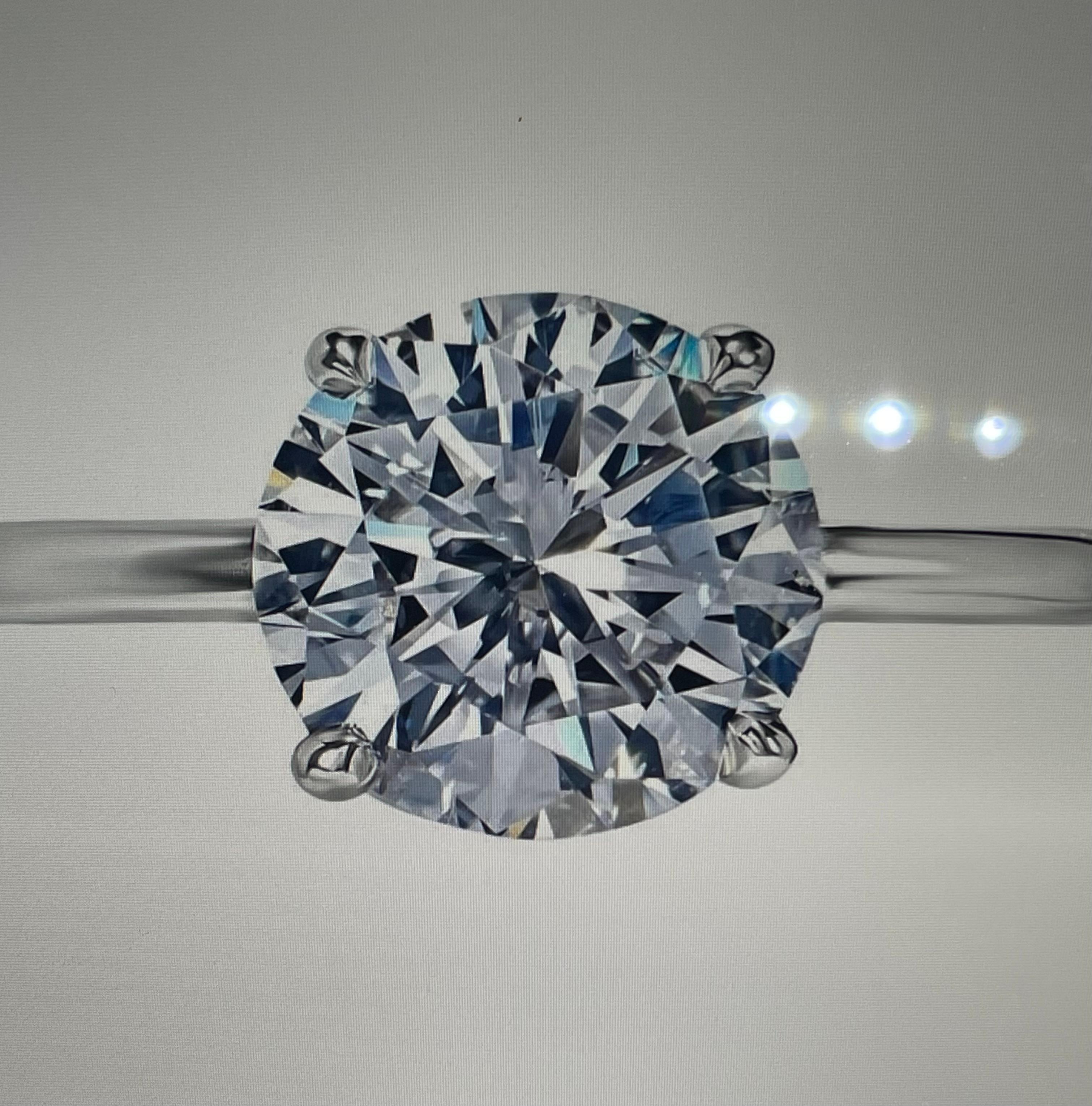 Round Cut 3 Carat Round Brilliant Diamond Engagement Ring Certified D VS2 For Sale