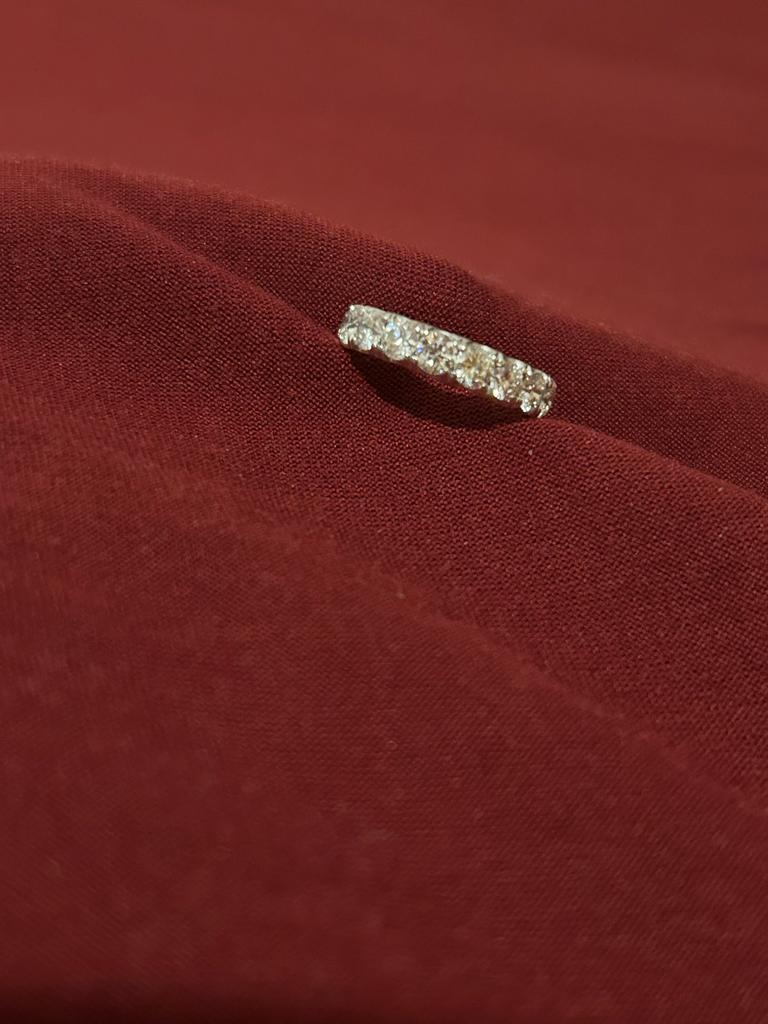 Round Cut 3 Carat Round Brilliant Diamond Eternity Ring in 18 Karat White Gold For Sale