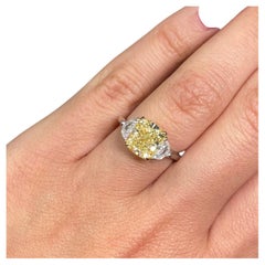3 Carat Round Brilliant Diamond Ring Fancy Yellow 14K White Gold