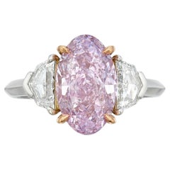 3 Carat Round Brilliant Statement Fancy pink 14K Diamond Ring