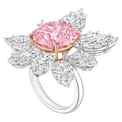 3 Carat Round Brilliant Statement Fancy pink Diamond Ring