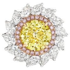 3 Carat Round Brilliant Statement Fancy Yellow 14K White Gold  Diamond Ring