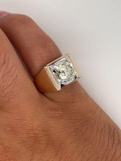 3 Carat Round Cut Natural Diamond Solitaire Mens Ring in 14K Gold Two Tone