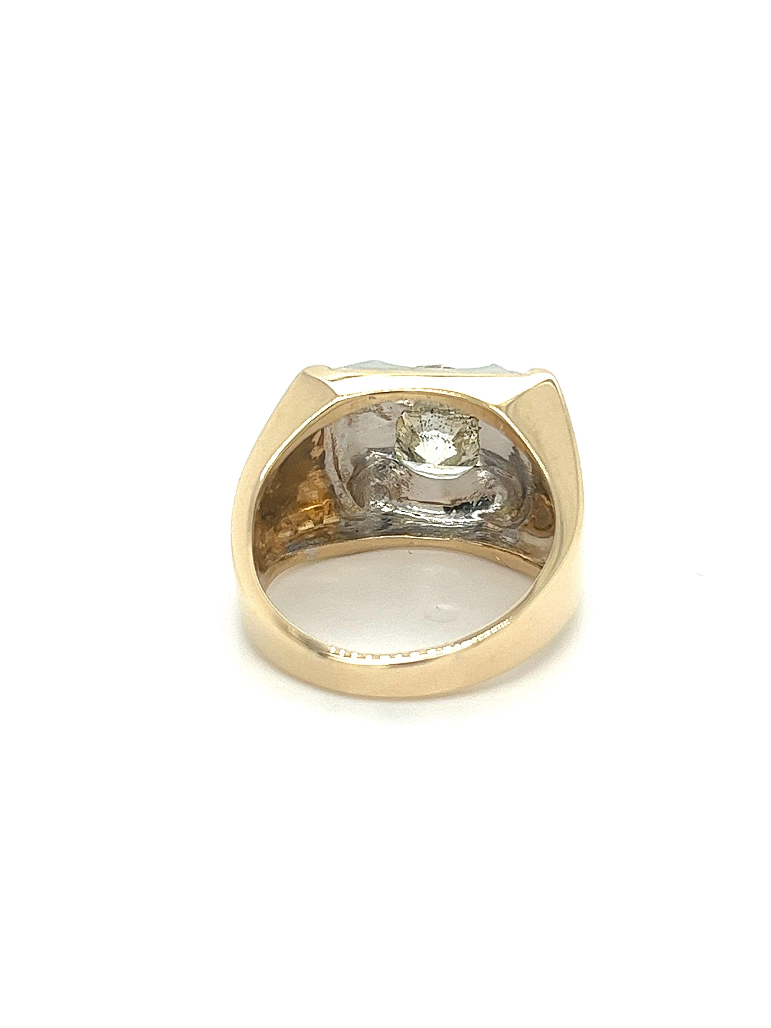Moderne 3 Carat Round Cut Natural Diamond Solitaire Mens Ring in 14K Gold Two Tone (Bague pour homme en or bicolore 14K) en vente