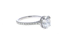 3 Carat Round Diamond Engagement Ring and Hidden Diamond Halo in Platinum GIA