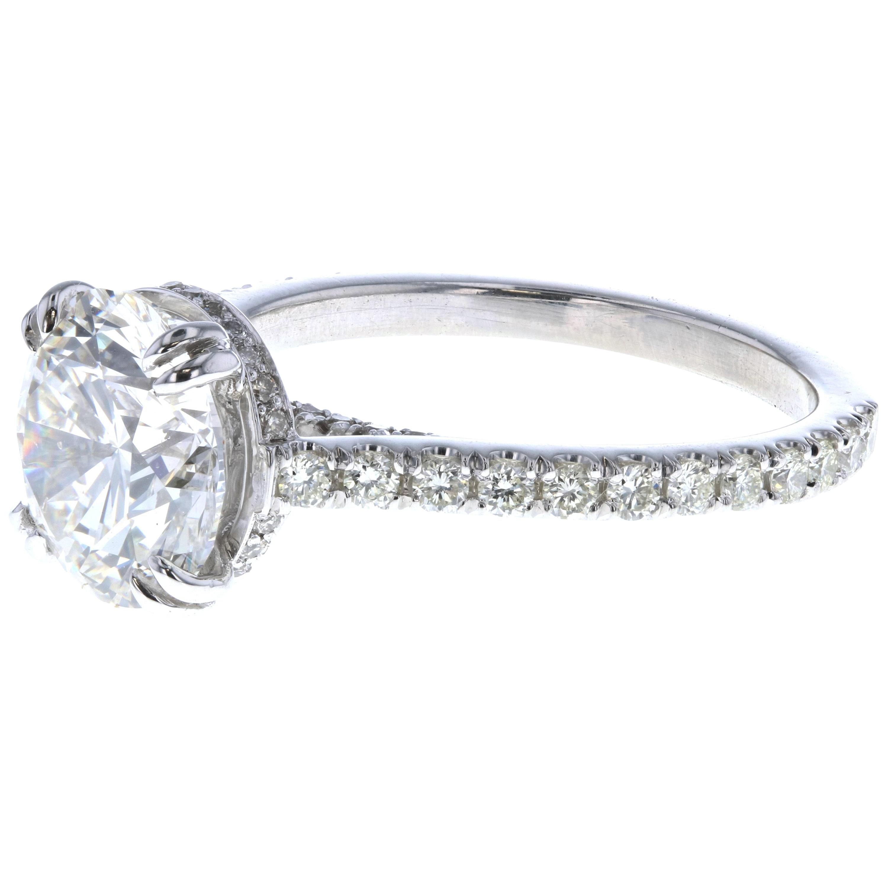 3 Carat Round Diamond Engagement Ring and Hidden Diamond Halo in Platinum GIA For Sale