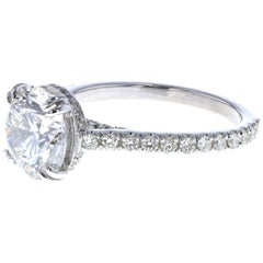 3 Carat Round Diamond Engagement Ring and Hidden Diamond Halo in Platinum GIA