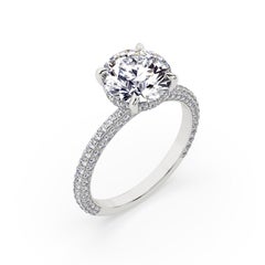 3 Carat Round Diamond Engagement Ring with Custom 3-Sided Pave Setting