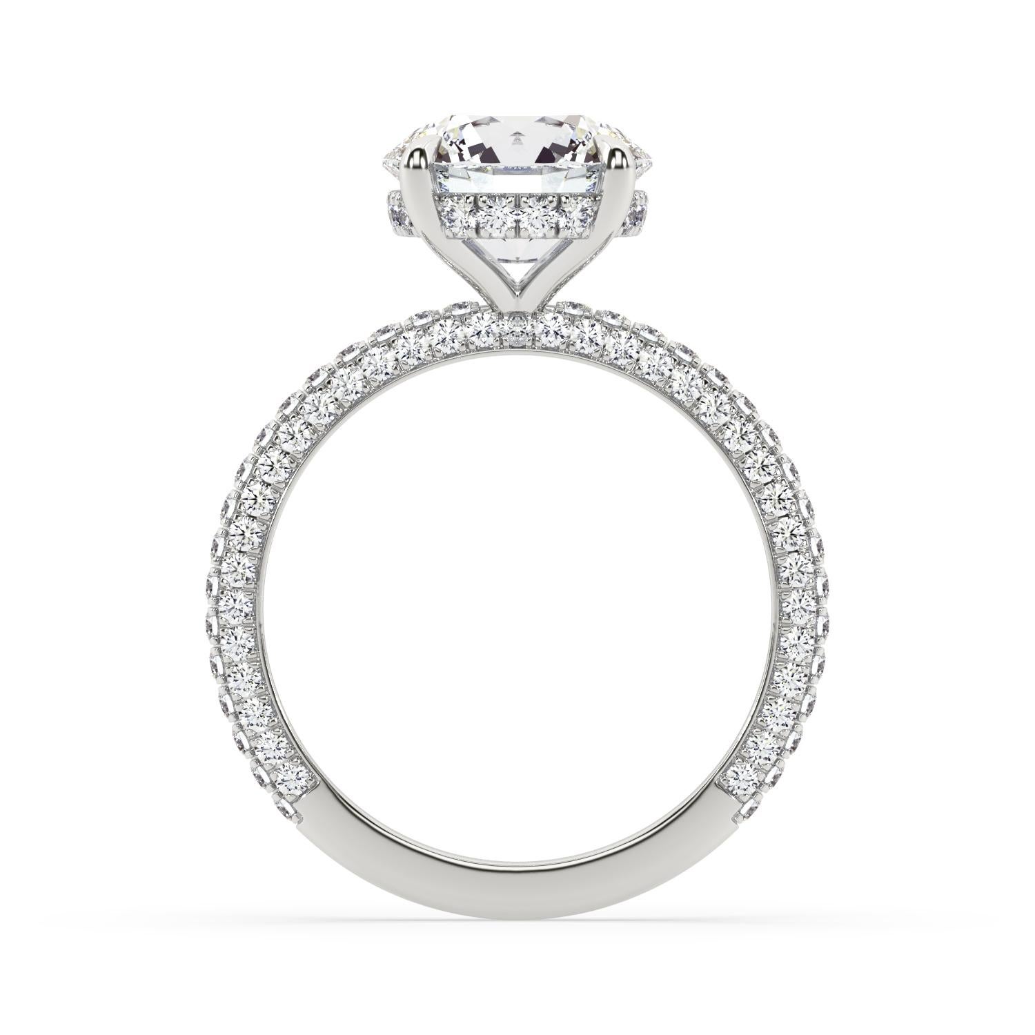 3 Karat runder Diamant Verlobungsring mit maßgefertigter 3-seitiger Pavé-Fassung (Zeitgenössisch) im Angebot