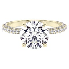 3 Carat Round Diamond Engagement Ring with Custom 3-Sided Pave Setting