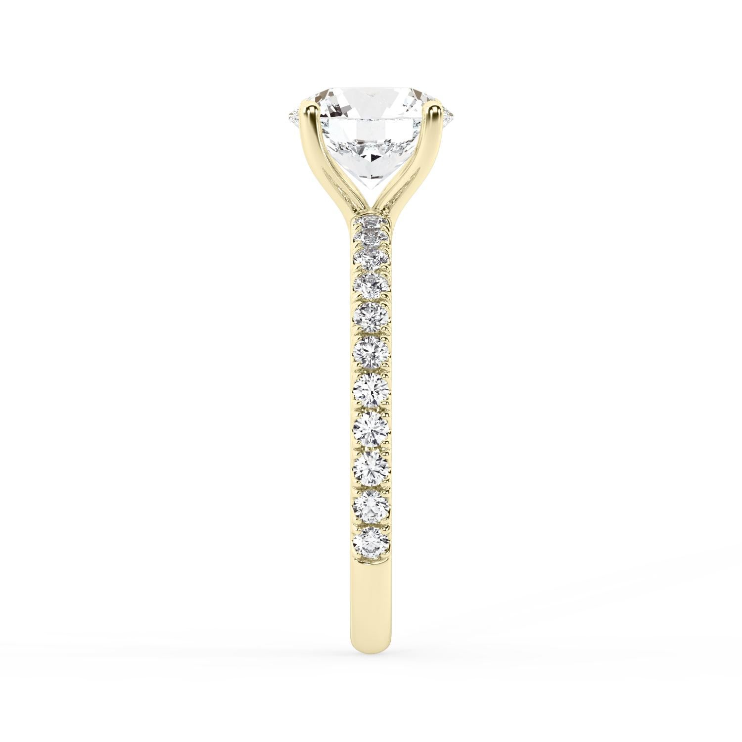 Contemporain Bague de fiançailles en or jaune 14 carats avec diamant rond de 3 carats et sertissage délicat en pavé en vente