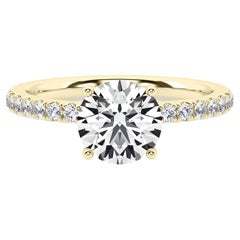 3 Carat Round Engagement Ring with Delicate Pave Setting 14k Yellow Gold